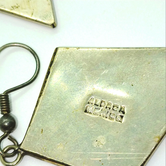 Vintage Mexican Silver Mother of Pearl Abalone Shell and Enamel Earrings Grapes - Picture 5 of 8